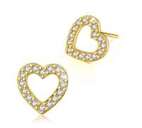 SYFOAR Ears18K Gold Plating 925 Sterling Sier Hollow Love Heart/Swirl Stud Ears Cubic Zirconia Hypoallergenic Ears Jewelry for Women and Girls,White Gold-Swirl, Yellow Gold-Love Heart
