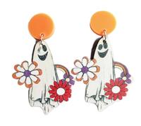 SYFOAR Vintage Flower Wooden Halloween Earrings Women Hallowmas Cute Cartoon Trick or Teach Pumpkin Spooky Teacher Wood Earring, Style 1