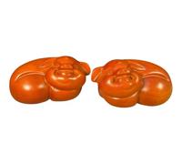 SYFOAR Wood Sculpture Small Two Ebony Carved Pig Hands Of Fortune And Happiness Tabletop Ornaments Red 12Cm