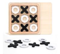 SYFUNLV 1pcs Wooden Noughts and Crosses Game,Tic Tac Toe Games,XO Chess Board Game,Classic Board Games,2 Player Board Game For Families,Interactive Wooden Game for Family & Kids (Black/White)