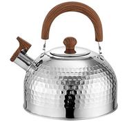 SYFUNLV 3 Litre Whistling Kettle, Stainless Steel Kettle, with Wood Grain Anti-scalding Handle, Stainless Steel Tea Kettle with Folding Handle, for Boiling Water, Tea or Coffee