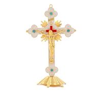 Syfunlv Christian Ornaments Crucifix, Jesus Christ Cross Statue, Metal Enamel Catholic Table Cross, Christ Prayers, Jerusalem Home Decoration,for Decorating Living Room, Study, Office, 21 * 13 * 8cm