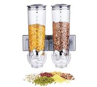 Syfunlv Double Wall Mounted Cereal Dispenser, Food Dispensers, Wall Mounted Dry Food Dispenser, For Cereal, Oatmeal, Candy, Granola Nuts, Coffee Beans, Rice, Cornflakes, 29.2 * 31cm (Silver)
