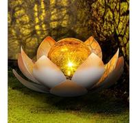 SYFUNLV Lotus Flowers Solar Lantern,Crack Glass Ball Decoration,Solar Lotus Flower Lamp Garden Ornaments,Waterproof Garden Lights Outdoor Decorative,for Patio,Yard,Lawn,Balcony (Amber)