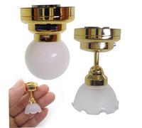 Syglawnd 2Pcs Dollhouse Lights Realistic 1/12 Miniature Ceiling Lamp for DIY Pretend Play, Battery Operated Mini Led Lamp with ON-Off Switch for 1-6, -12 Dollhouse