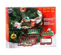 Syglawnd Christmas Train Set, Christmas Tree Train Set with Light & Sound Hanging with Locomotive, Coal Car, Carriage, Sleigh and Tracks Realistic, Tree