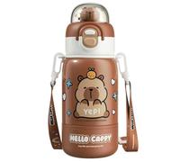 Syglawnd Cute Water Bottle, Capybara Water Bottle 400ml/14oz Cute Stainless Steel with Straw & Strap & Drinking Cup Portable Heat-Resistant Food Grade for Kids & Girls, Coffee