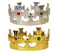 Syglawnd King Crown, 2Pcs King and Queen Crown Set Adjustable Gold Queen & Lightweight Plastic Royal Costume Accessories for Birthday Party Gold & Silver, Crowns For Men