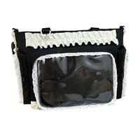 Syglawnd Pin Bag, Ita Bag, Kawaii Lace Ruffle Nylon Pin with Side & Front Clear Display Adjustable Straps Y2k Cute Handbag for Girls, Black