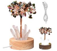 Syglawnd Rose Quartz, Wealth Lamp Natural Crystal Tree Nightlight Feng Shui Bonsai USB Plug Money Tree Night Light for Living Room Colorful