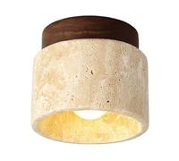 SYGZMY Modern Simple Dining Room Ceiling Lamps Solid Wood Yellow Travertine Ceiling Light Cylindrical Flush Mount Ceiling Lighting with E26/E27 Base for Bedroom Kitchen Living Room(Walnut color,12*10c