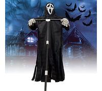 SYH&AQYE Scarecrow Screaming Ghost, Halloween Screaming Scarecrow, Scary Ghostface Scarecrow with Removable Long Pole for Outdoor Garden, Porch, Yard