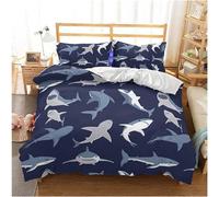 Syhi Mdse Blue Small Double Duvet Cover Set, Shark Bedding Sets 3pcs - Printed Microfibre Quilt Cover and 2 Pillowcases 50x75 cm, Soft Comforter Cover with Zipper Closure