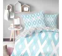 Syhi Mdse Geometric Modern Single Duvet Cover Set - Reversible Blue Gray Single Bedding Sets and Pillowcase - Fresh Neutral Single Quilt Cover Bed Set - 135x200 cm - Breathable & Easy Care