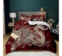 Syhi Mdse Japanese-Style Double Duvet Cover, Dragon Bedding Double Bed Set 3pcs - Printed Microfibre Quilt Cover and 2 Pillowcases 50x75 cm, Soft Comforter Cover with Zipper Closure