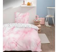 Syhi Mdse Light Pink Small Double Duvet Cover Set - Marble Comforter Cover and 2 Pillowcases - Small Double Bedding with Zipper Closure for Home Decor - 170x200 cm - Girl's Room
