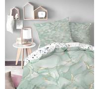 Syhi Mdse Marbled Single Duvet Cover Set - Reversible Sage Green Gold Single Bedding Sets and Pillowcase - Modern Abstract Single Quilt Cover Bed Set - 135x200 cm - Breathable & Easy Care