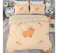 Syhi Qlty Animals Coverless Queen Size Duvet Reversible Children's Comeforter Set for All Season, Lightweight Machine Washable Capybara Single Quilt 228x228cm with Pillowcase 50x75cm AL193