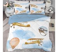 Syhi Qlty Blue Coverless Duvet Single Reversible KidsCartoon pattern Comeforter Set for All Season, Lightweight Machine Washable Boys Single Quilt 135x200 with Pillowcase 50x75cm AL165