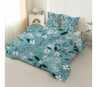 Syhi Qlty Blue Flowers Double Duvet - Leaf Plants Comforter Sets for all Seasons - Reversible Coverless Duvet Double Quilt Soft lightweight and Washable - Double 200x200cm H203