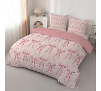 Syhi Qlty Bow Single Duvet - Suitable for girls Pink Comforter Sets for all Seasons - Reversible Coverless Duvet Quilt Soft lightweight and Machine Washable - Single 135x200cm J22