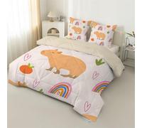 Syhi Qlty Capybara Coverless Duvet Single 7.5 Tog Reversible Kids, Rainbow for Kids Comeforter Set for All Season Lightweight Machine Washable Single Quilt 135x200 with Pillowcase 50x75cmH66