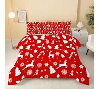 Syhi Qlty Christmas red Coverless Double Duvet 4.5 Tog Reversible, Red Noël rouge Comeforter Set for All Season Lightweight Machine Washable Double Quilt 200x200cm V33