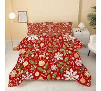 Syhi Qlty Christmas snowflakes Coverless Double Duvet 4.5 Tog Reversible, Red Flocons de neige de Noël Comeforter Set for All Season Lightweight Machine Washable Double Quilt 200x200cm V43