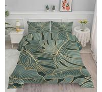 Syhi Qlty Dark Green Monstera Coverless Duvet Single 4.5 Tog Reversible Kids Comeforter Set for All Season, Lightweight Machine Washable Single Quilt 135x200 with Pillowcase 50x75cm Leaves Jungle