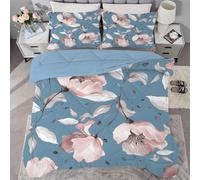 Syhi Qlty Florals Coverless Duvet Single Reversible Kids Vintage pattern Comeforter Set for All Season, Lightweight Machine Washable Blue Single Quilt 135x200 with Pillowcase 50x75cm AL173