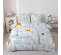 Syhi Qlty Fox Duvet Double - Jungle Coverless Duvet 7.5 Tog with Animals Comforter Set Machine Washable for Autumn Summer, 1 Soft Lightweight Quilt Double 200x200cm with 2 Pillowcases AZ76