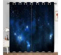 Syhi Qlty Galaxy Stary Short Blackout Curtains for Bedroom, Thermal Curtains & Drapes, Eyelet Soundproof Curtains 54 Inch Drop, Window Treatments for Living Room, 46x54 Inch(W X L), 2 Panels