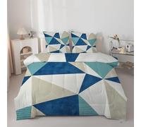 Syhi Qlty Geometric Patterns Duvet Single,Blue Coverless Duvet 7.5 Tog with modern Comforter Set Machine Washable for Autumn Summer, 1 Soft Lightweight Quilt Single 135x200cm with 2 Pillowcase, AZ41