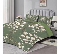 Syhi Qlty Green leaves and flowers Duvet King Size - Vintage Coverless Duvet 7.5 Tog with Dark Green Comforter Set Machine Washable,Soft Lightweight Quilt King Size 230x220cm with 2 Pillowcases AL131