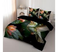 Syhi Qlty Jungle Coverless King Size Duvet 4.5 Tog Reversible, Bird Plants Black Comeforter Set for All Season Lightweight Machine Washable KingSize Quilt 230x220cm with Pillowcase 50x75cm J158