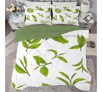 Syhi Qlty Leaves Coverless Duvet Single Reversible Kids Modern Comeforter Set for All Season, Lightweight Machine Washable Green Plants Single Quilt 135x200 with Pillowcase 50x75cm AL133