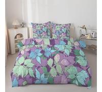 Syhi Qlty Leaves Duvet Double - Purple Coverless Duvet 7.5 Tog with Retro Comforter Set Machine Washable for Autumn Summer, 1 Soft Lightweight Quilt Double 200x200cm with 2 Pillowcases AZ115
