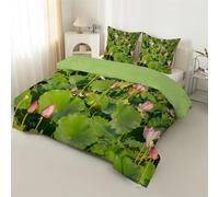 Syhi Qlty Lotus Coverless Double Duvet 7.5 Tog Reversible, Lotus Leaf Green Comeforter Set for All Season Lightweight Machine Washable Double Quilt 200x200cm with Pillowcase 50x75cmH54