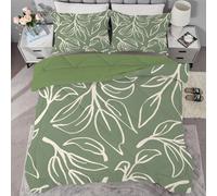 Syhi Qlty Modern Coverless Super King Size Duvet ReversibleGreen Comeforter Set for All Season, Lightweight Machine Washable Vintage Pattern Single Quilt 260x220cm with Pillowcase 50x75cm AL120