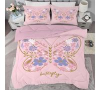 Syhi Qlty Pink Coverless Double Duvet Reversible Floral Vintage Comeforter Set for All Season, Lightweight Machine Washable Girls Children Single Quilt 200x200cm with Pillowcase 50x75cm AL123