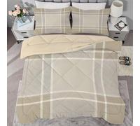 Syhi Qlty Plaid pattern Coverless Duvet Single Reversible Kids Vintage Comeforter Set for All Season, Lightweight Machine Washable Countryside Single Quilt 135x200 with Pillowcase 50x75cm AL143
