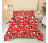 Syhi Qlty Red Christmas Coverless Double Duvet 4.5 Tog Reversible, Red Noël rouge Comeforter Set for All Season Lightweight Machine Washable Double Quilt 200x200cm V28