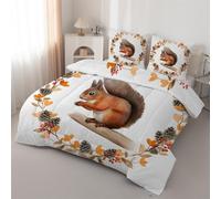 Syhi Qlty Squirrel Single Duvet - Autumn (wreath) White Comforter Sets for all Seasons - Reversible Coverless Duvet Quilt Soft lightweight and Machine Washable - Single 135x200cm J116