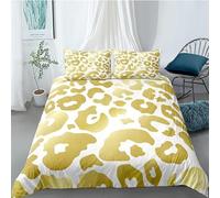 Syhi Qlty White Duvet Cover - Golden Leopard Print Double Duvet Cover Set - Animal Patterns Bedding Set with Zipper Closure + 2 Pillowcases Soft Hypoallergenic Microfiber - Double 200x200 cm V171