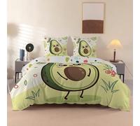 SYHIEGO Cartoon Avocado Print Small Double Duvet Set 170×230 cm, Heart Elements Small Double Bedding Sets, Soft Microfiber Quilt Cover with 2 Pillowcases, Playful Style Duvet Cover Set - AAb35