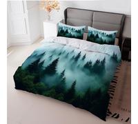 SYHIEGO Misty Forest Print Small Double Duvet Set 170×230 cm, Natural Landscape Small Double Bedding Sets, Soft Microfiber Quilt Cover with 2 Pillowcases, Minimal Dark Duvet Cover Set - AAd5