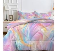SYHIEGO Single Duvet, Reversible Tie Dye Marble Coverless Duvet, Girls Quilt for All Seasons Watercolor Pastel Pink Comforter with 1 Pillowcases, Washable Microfiber Duvets Single, 135x200cm, G&2