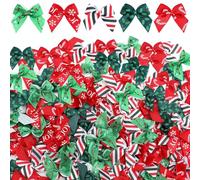 Syhood 150 Pcs Christmas Mini Bow Tiny Twist Tie Bow Handmade Craft Ribbon Bow Hair Small Bow Holiday Bow Craft Supply for DIY Sewing Party Decor (Red and Green,Patterned)