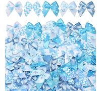 Syhood 150 Pcs Christmas Mini Ribbon Bow Tiny Blue and White Handmade Twist Tie Ribbon Bow Small Christmas Tree Snowman Snowflake Decor for Sewing DIY Craft Wrapped Gifts Wedding Winter Party Decor