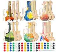 Syhood 16 Pcs DIY Wood Guitar for Kids (8 Difference Designs) with 16 Set of Pigments (6 Colors), Wood Guitars for Boys Girls, Suitable for Crafts and Art Class, Birthday Party, Music Theme Party